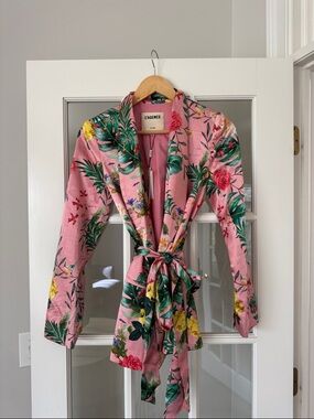 L'AGENCE Pink Tropical Floral Silk Blazer